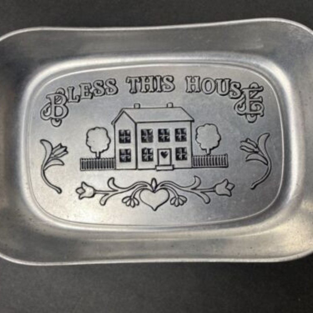 Wilton Armetale Bless This House Serving Tray Cast Metal Holidays